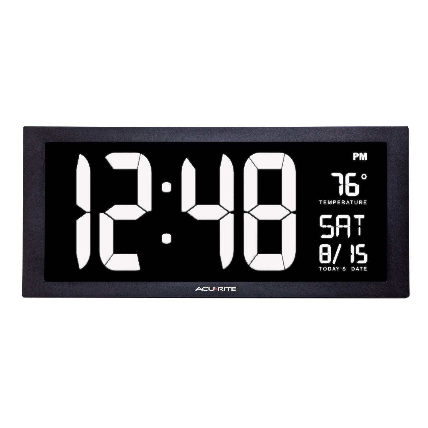 AcuRite 14.5" Large Digital LED Oversized Wall Clock with Date and Temperature, Perfect for Home or Office (75127M), Red