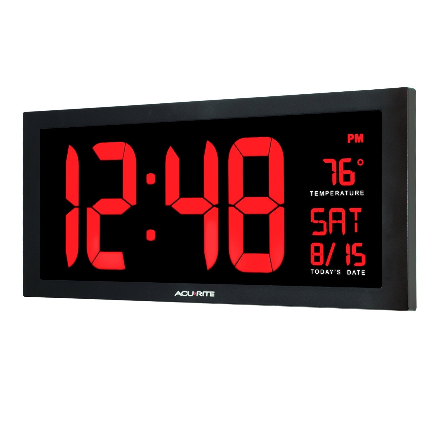 AcuRite 14.5" Large Digital LED Oversized Wall Clock with Date and Temperature, Perfect for Home or Office (75127M), Red