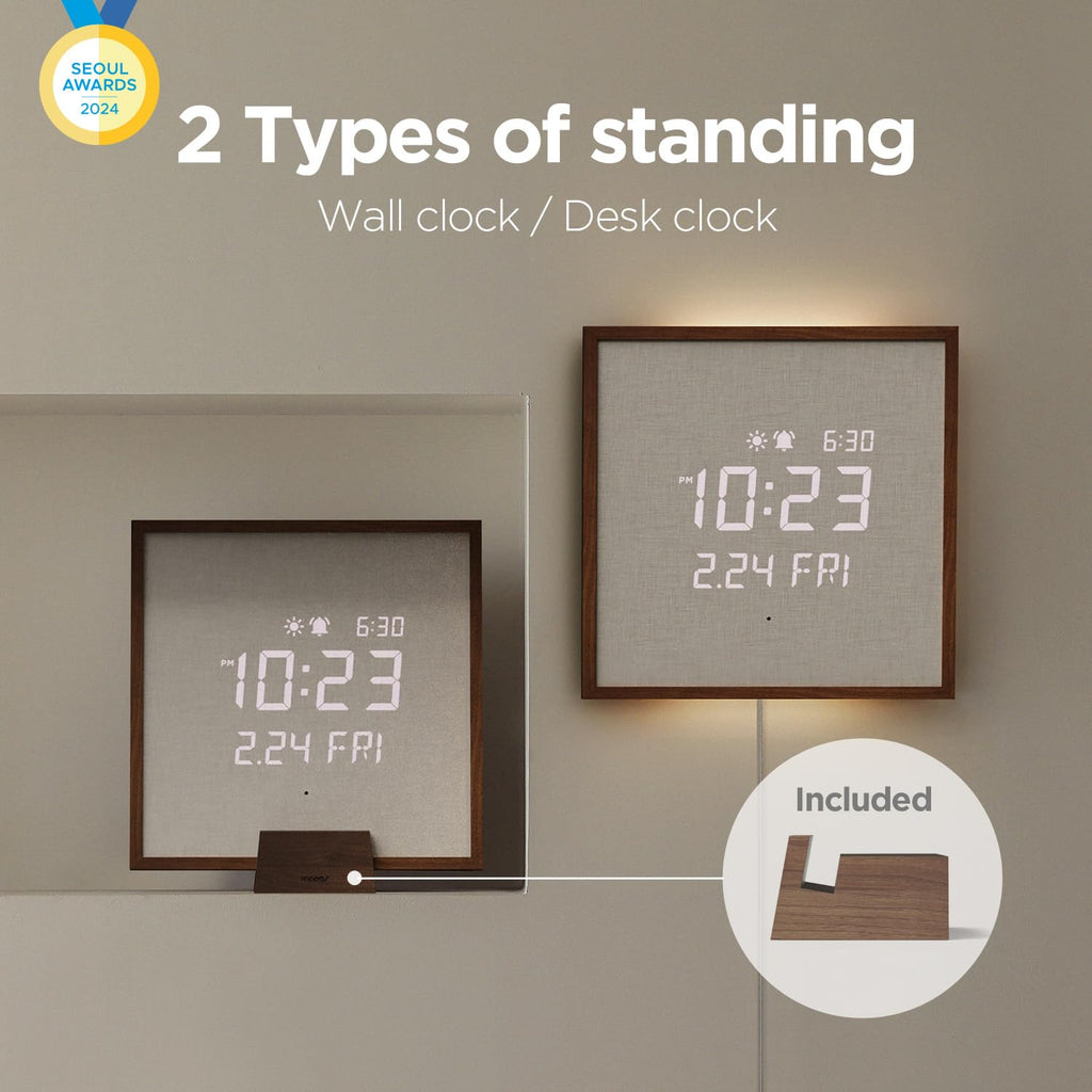 mooas Full Moon LED Silent Wooden Digital Wall Clock with Remote Control, Backlight Nightlight Digital Wood Wall Clock, Sunrise Alarm Melody, 5 Level Brightness Modern Decorative Office Livingroom