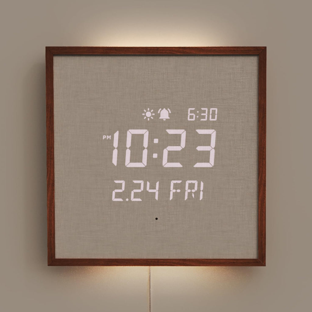 mooas Full Moon LED Silent Wooden Digital Wall Clock with Remote Control, Backlight Nightlight Digital Wood Wall Clock, Sunrise Alarm Melody, 5 Level Brightness Modern Decorative Office Livingroom