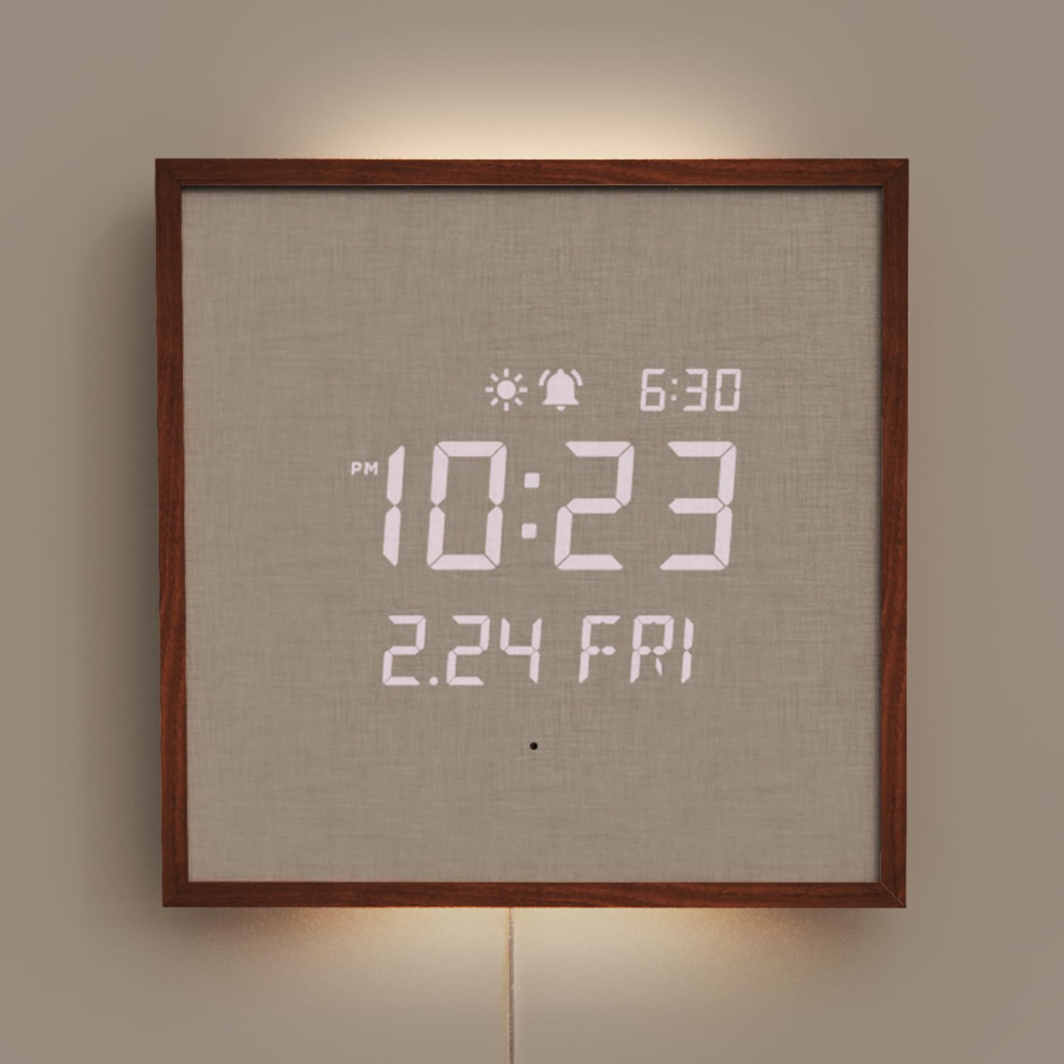 mooas Full Moon LED Silent Wooden Digital Wall Clock with Remote Control, Backlight Nightlight Digital Wood Wall Clock, Sunrise Alarm Melody, 5 Level Brightness Modern Decorative Office Livingroom