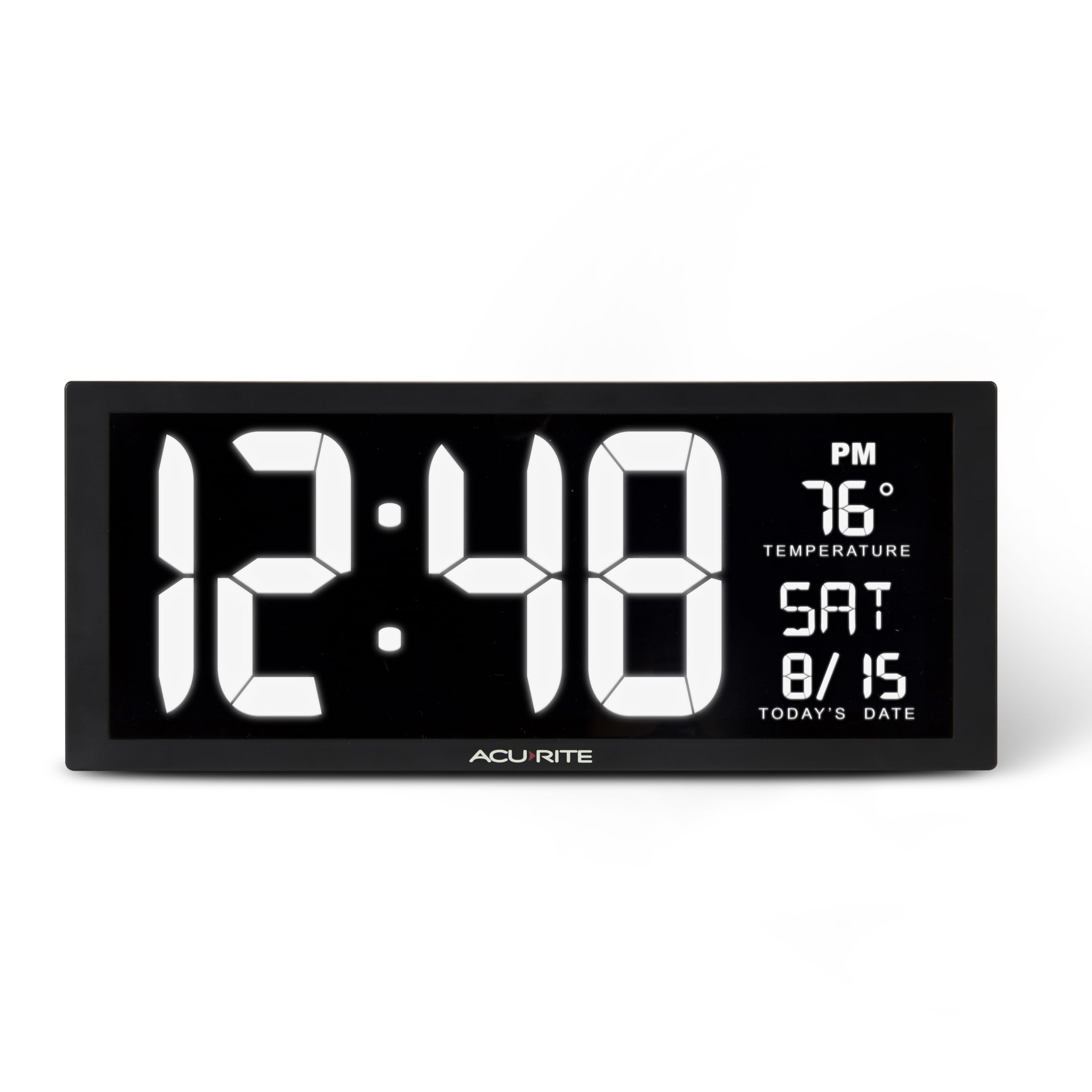AcuRite 14.5" Large Digital LED Oversized Wall Clock with Date and Temperature, Perfect for Home or Office (75127M), Red