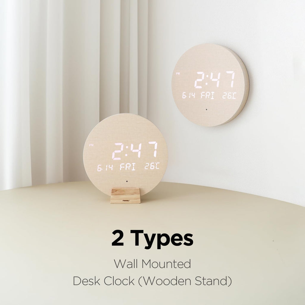 mooas Full Moon LED Silent Wooden Digital Wall Clock with Remote Control, Backlight Nightlight Digital Wood Wall Clock, Sunrise Alarm Melody, 5 Level Brightness Modern Decorative Office Livingroom
