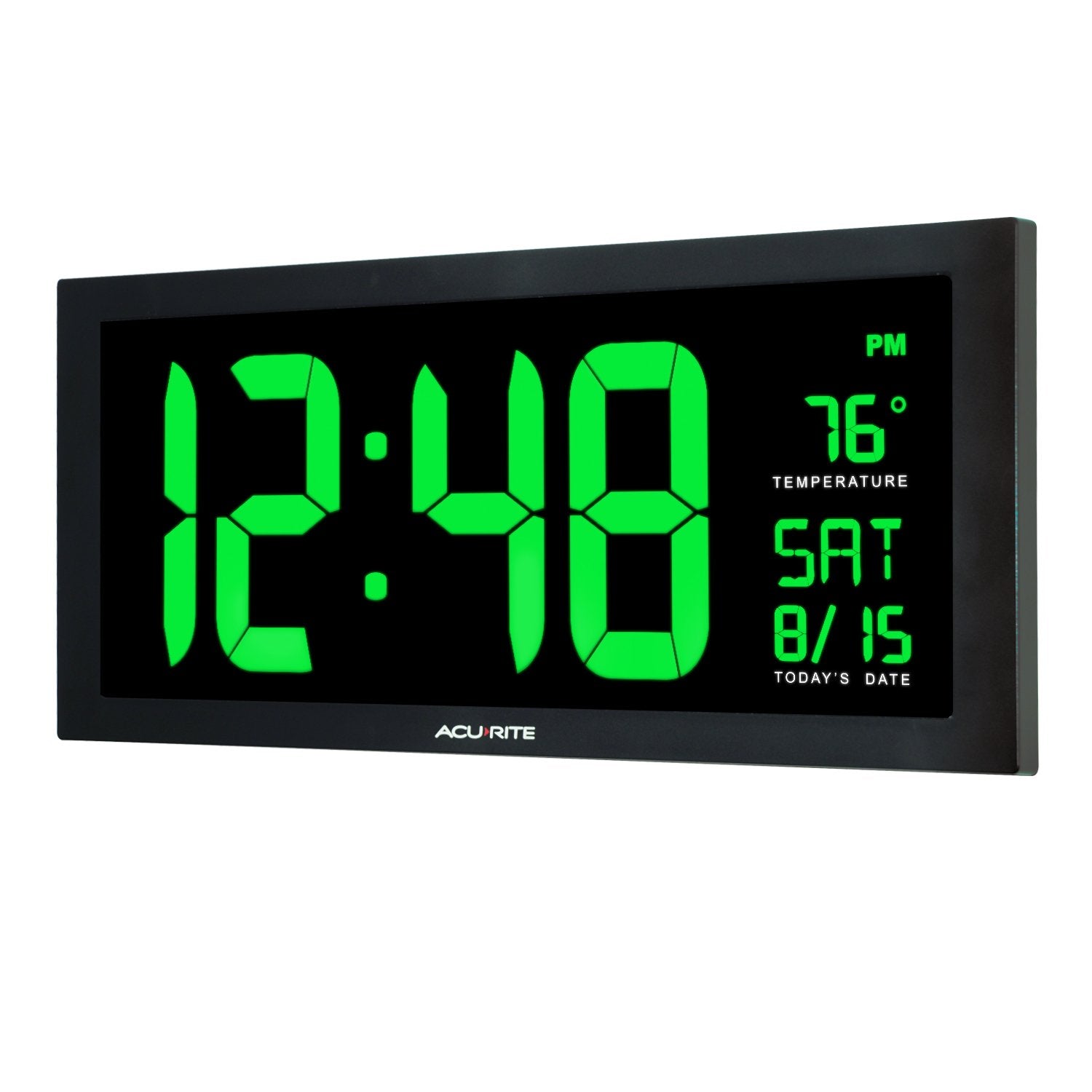 AcuRite 14.5" Large Digital LED Oversized Wall Clock with Date and Temperature, Perfect for Home or Office (75127M), Red