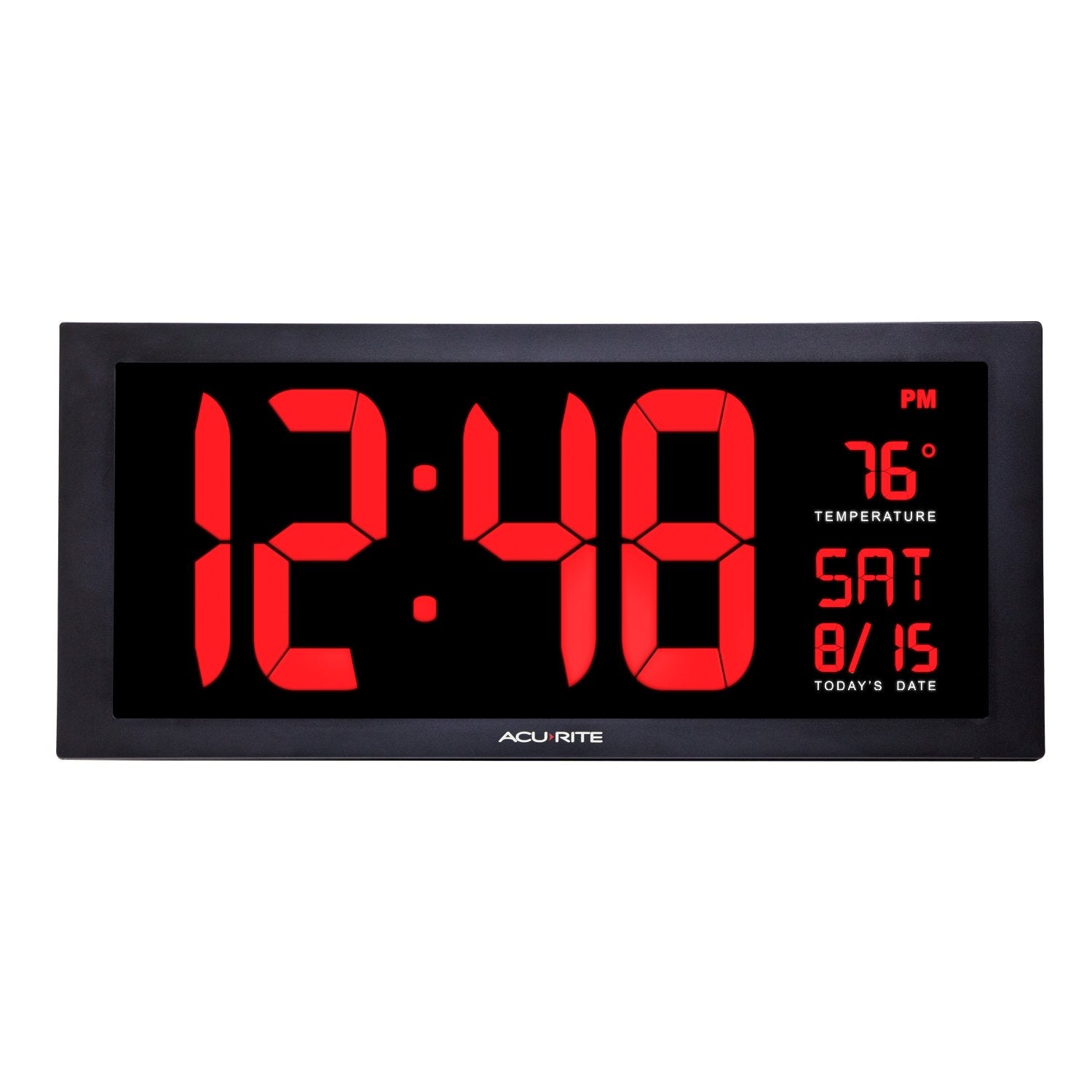 AcuRite 14.5" Large Digital LED Oversized Wall Clock with Date and Temperature, Perfect for Home or Office (75127M), Red