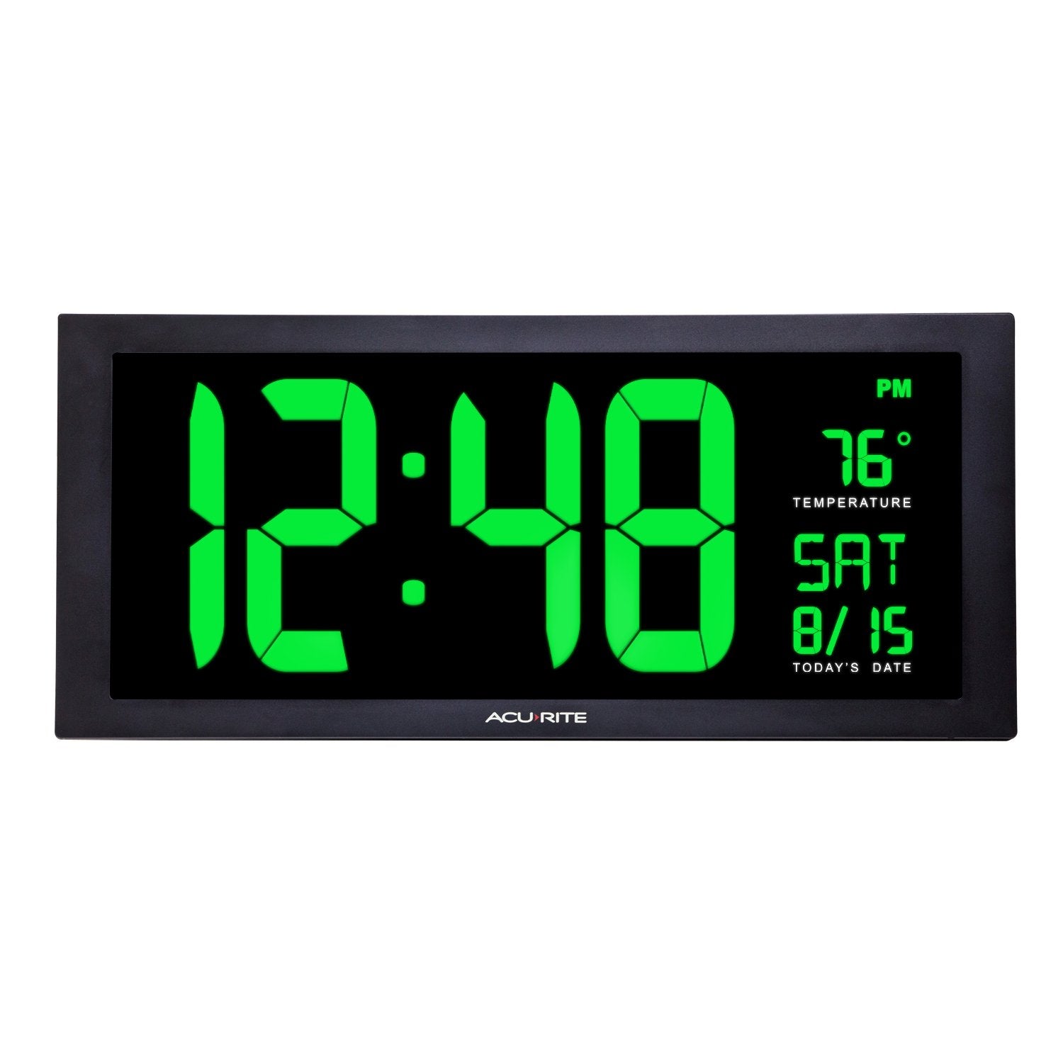 AcuRite 14.5" Large Digital LED Oversized Wall Clock with Date and Temperature, Perfect for Home or Office (75127M), Red