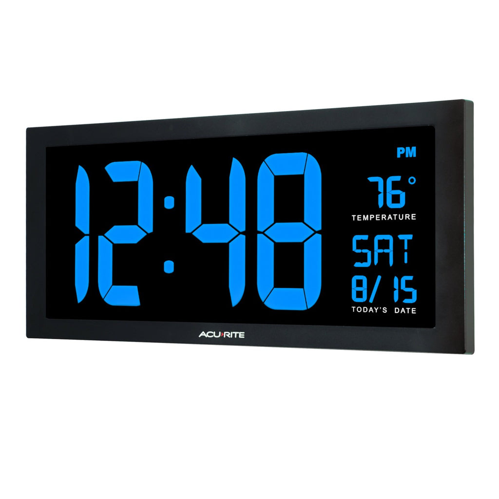 AcuRite 14.5" Large Digital LED Oversized Wall Clock with Date and Temperature, Perfect for Home or Office (75127M), Red