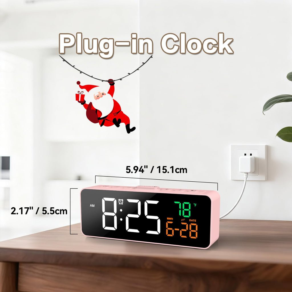 Netzu 3-in-1 Digital Clocks for Living Room with Temperature, Date & Time Display - 4 Levels Birghtness, 3 Volumes, Small & Compact Plug-in Alarm Clock for Bedroom, Office (Black)