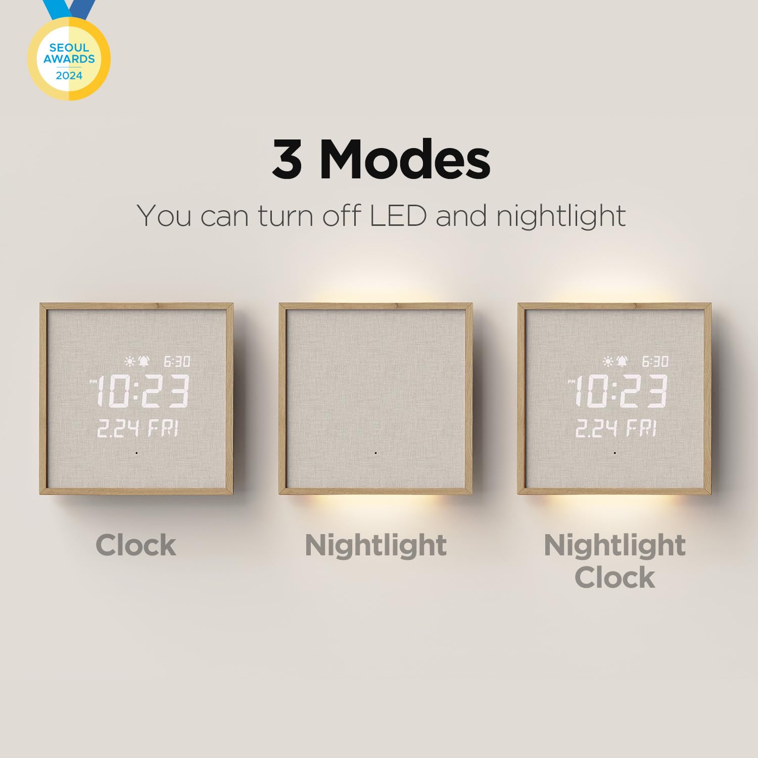mooas Full Moon LED Silent Wooden Digital Wall Clock with Remote Control, Backlight Nightlight Digital Wood Wall Clock, Sunrise Alarm Melody, 5 Level Brightness Modern Decorative Office Livingroom