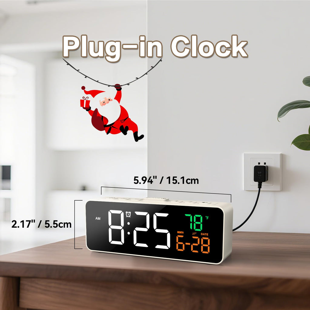 Netzu 3-in-1 Digital Clocks for Living Room with Temperature, Date & Time Display - 4 Levels Birghtness, 3 Volumes, Small & Compact Plug-in Alarm Clock for Bedroom, Office (Black)