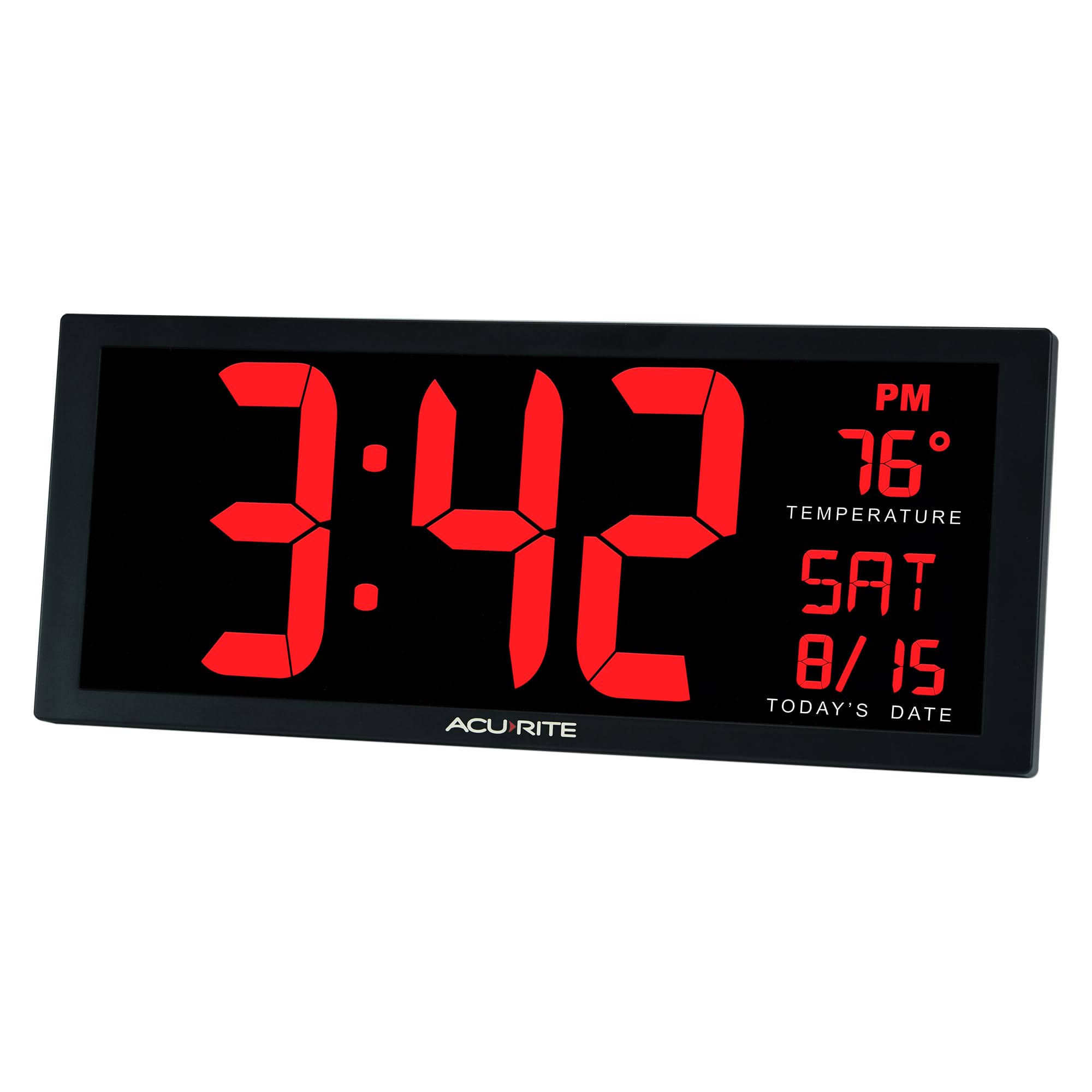 AcuRite 14.5" Large Digital LED Oversized Wall Clock with Date and Temperature, Perfect for Home or Office (75127M), Red