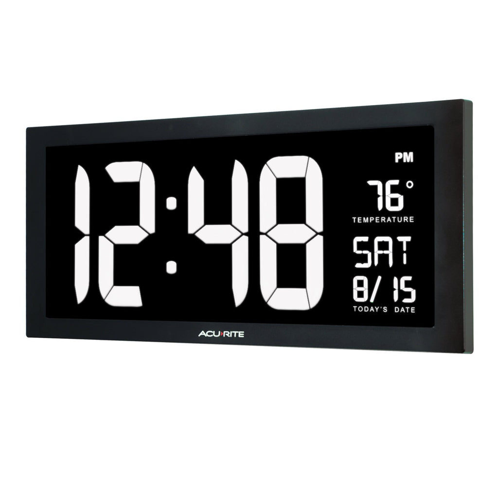 AcuRite 14.5" Large Digital LED Oversized Wall Clock with Date and Temperature, Perfect for Home or Office (75127M), Red