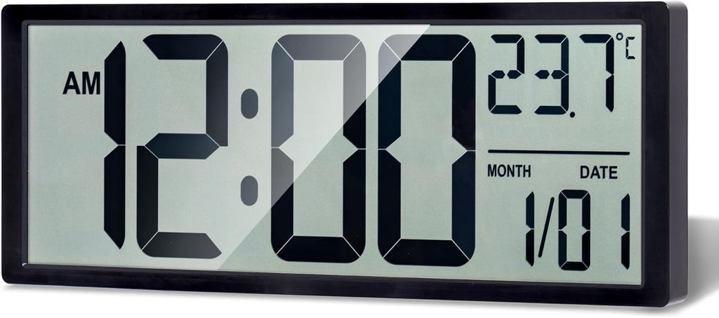 Maxstar Large Digital Wall Clock, 16" Digital Clock Battery Operated with Date and Temperature, 12/24H, Seconds, Alarm, DST, Desktop/Wall Mounted for Home, Office, Bedroom