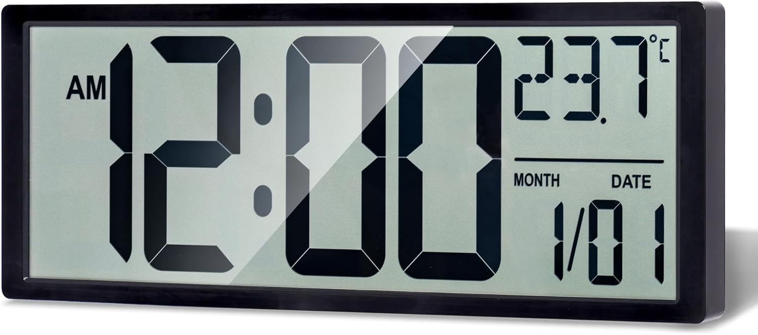 Maxstar Large Digital Wall Clock, 16" Digital Clock Battery Operated with Date and Temperature, 12/24H, Seconds, Alarm, DST, Desktop/Wall Mounted for Home, Office, Bedroom