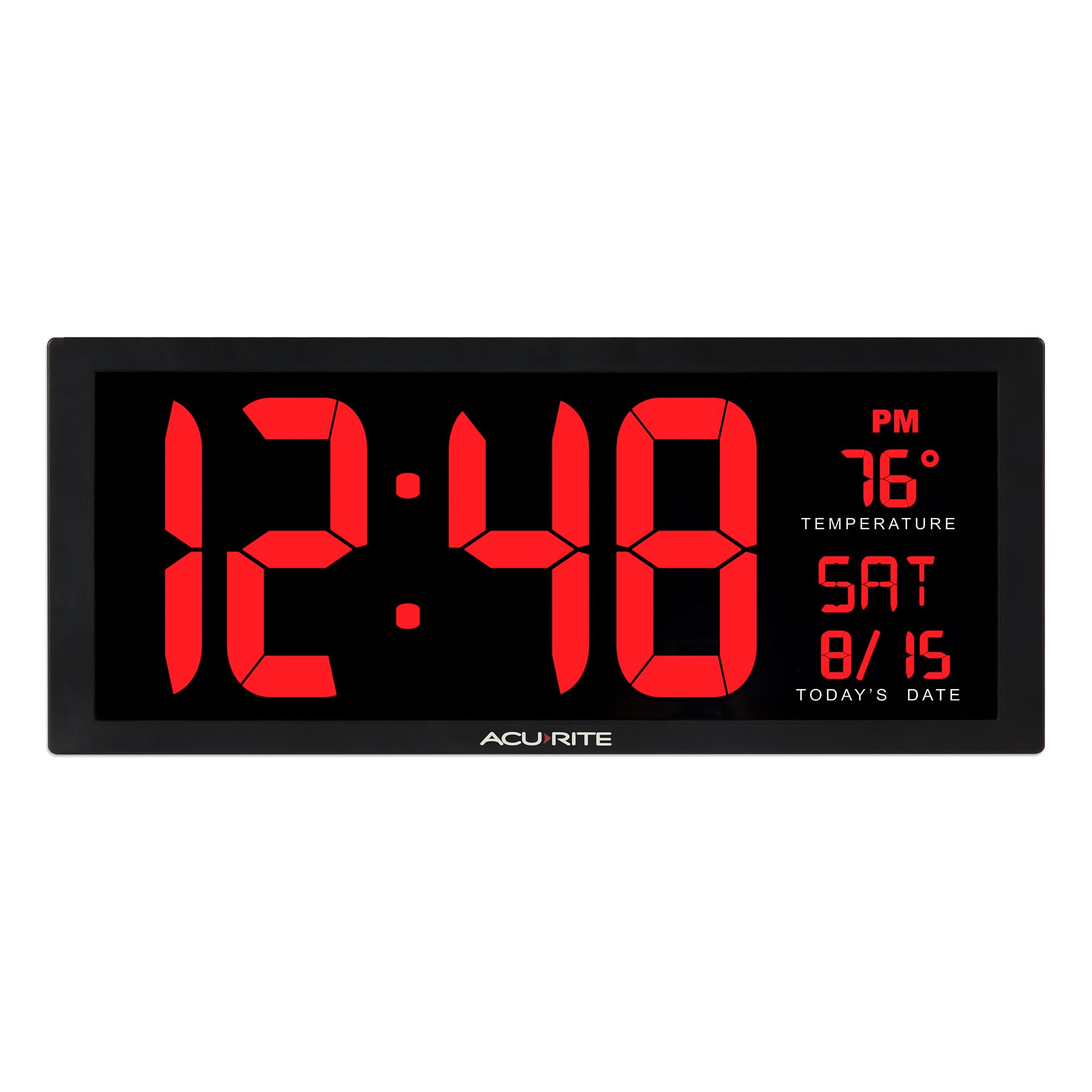 AcuRite 14.5" Large Digital LED Oversized Wall Clock with Date and Temperature, Perfect for Home or Office (75127M), Red
