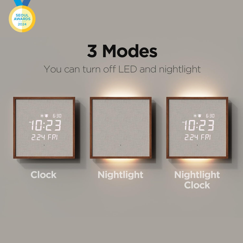 mooas Full Moon LED Silent Wooden Digital Wall Clock with Remote Control, Backlight Nightlight Digital Wood Wall Clock, Sunrise Alarm Melody, 5 Level Brightness Modern Decorative Office Livingroom