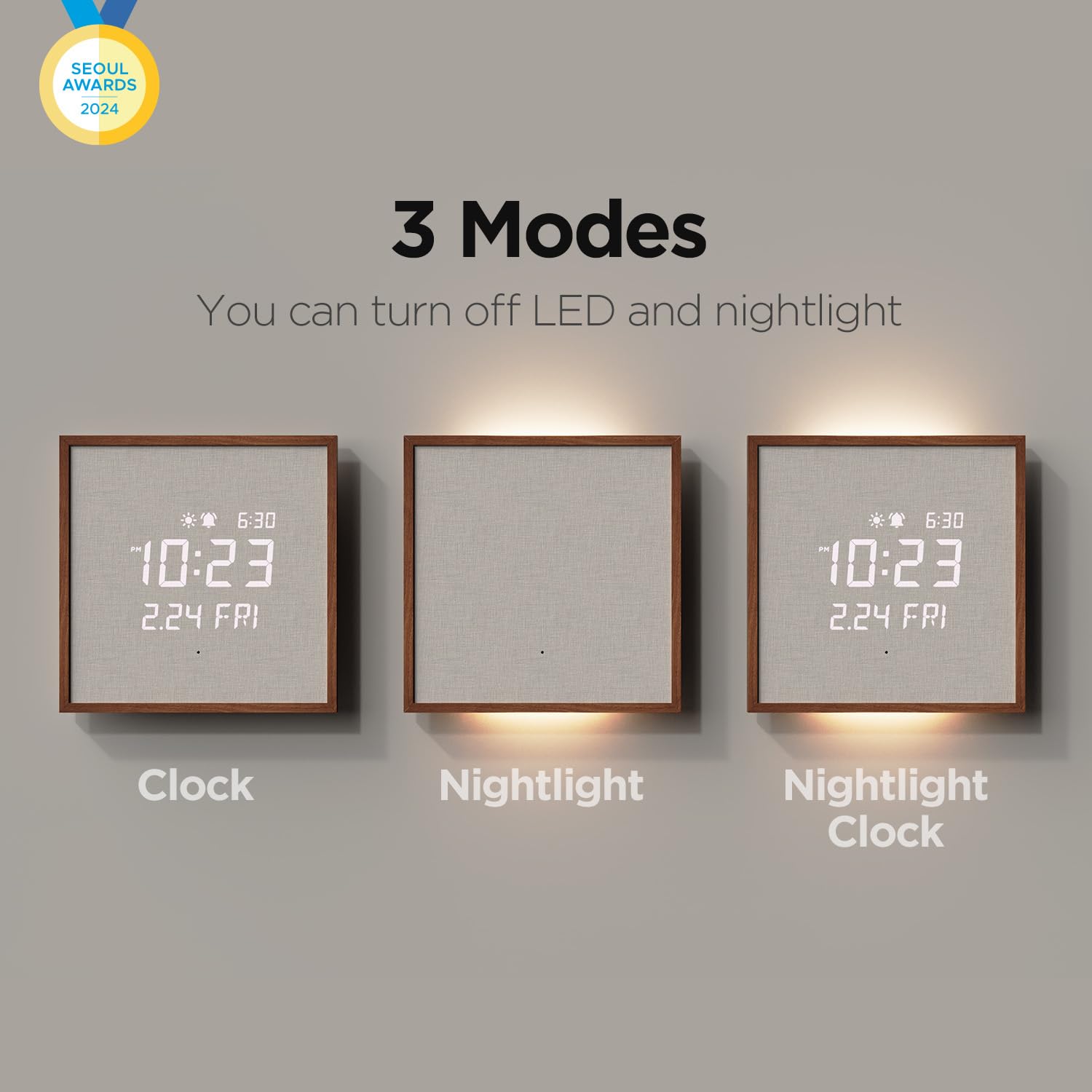 mooas Full Moon LED Silent Wooden Digital Wall Clock with Remote Control, Backlight Nightlight Digital Wood Wall Clock, Sunrise Alarm Melody, 5 Level Brightness Modern Decorative Office Livingroom