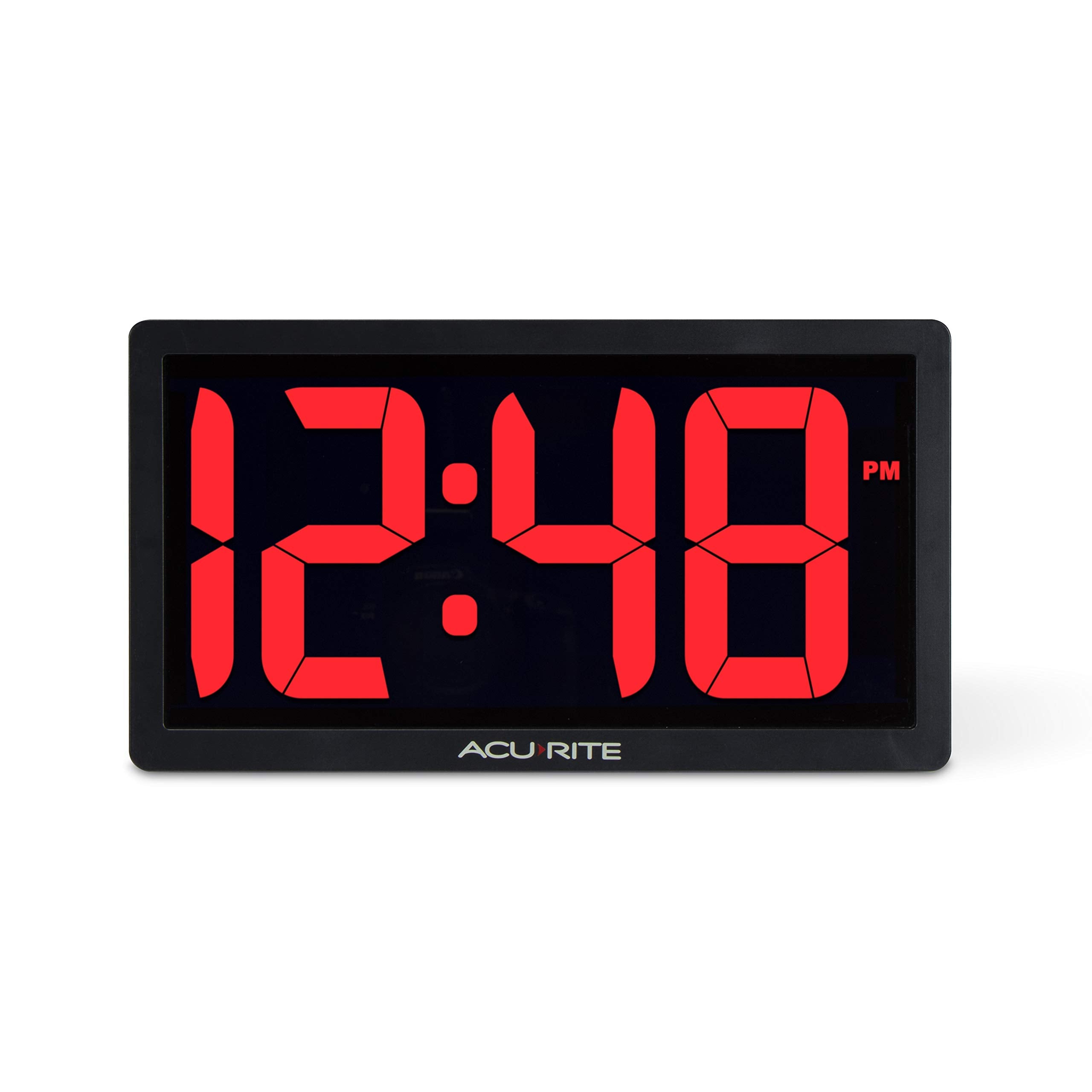 AcuRite 14.5" Large Digital LED Oversized Wall Clock with Date and Temperature, Perfect for Home or Office (75127M), Red