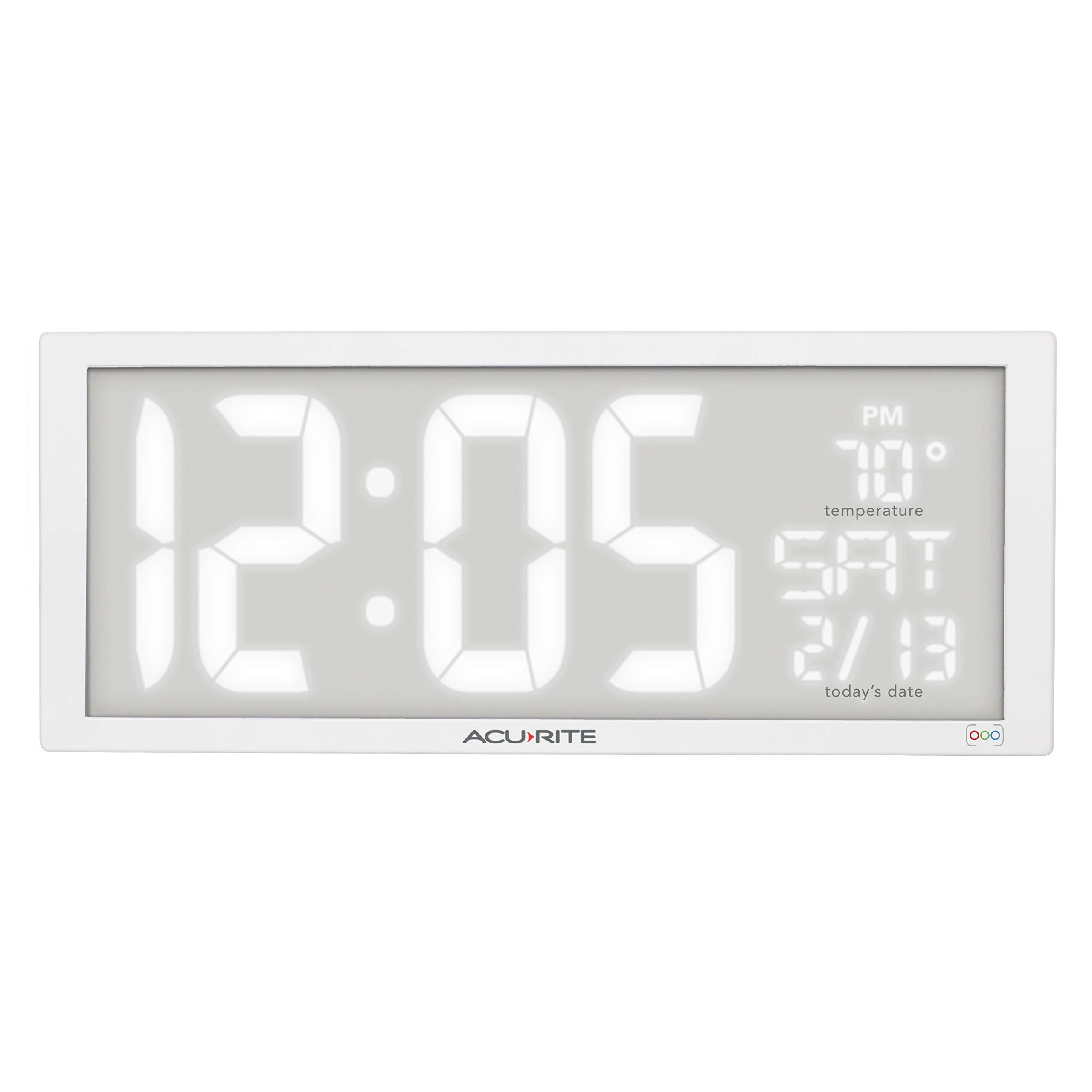 AcuRite 14.5" Large Digital LED Oversized Wall Clock with Date and Temperature, Perfect for Home or Office (75127M), Red