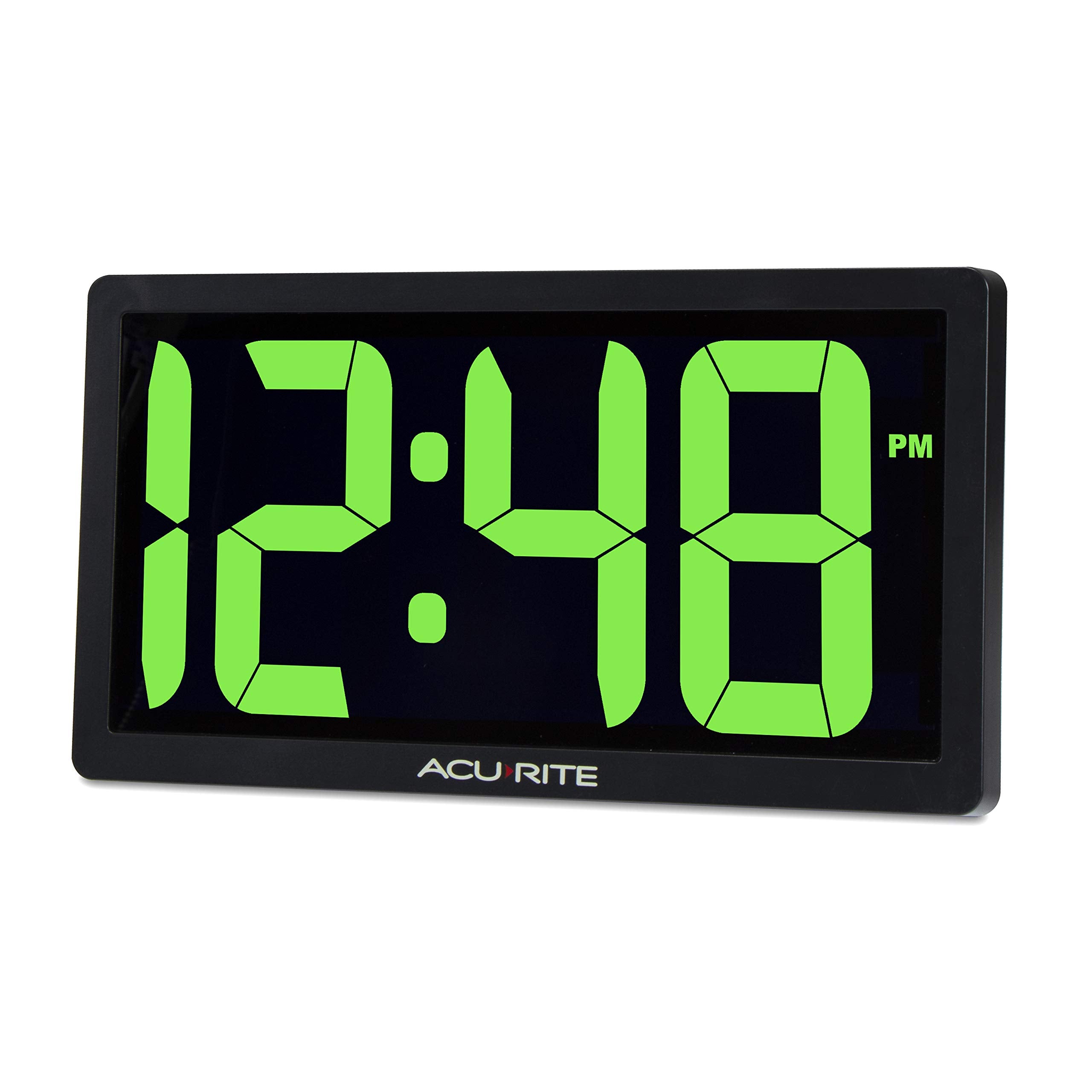 AcuRite 14.5" Large Digital LED Oversized Wall Clock with Date and Temperature, Perfect for Home or Office (75127M), Red