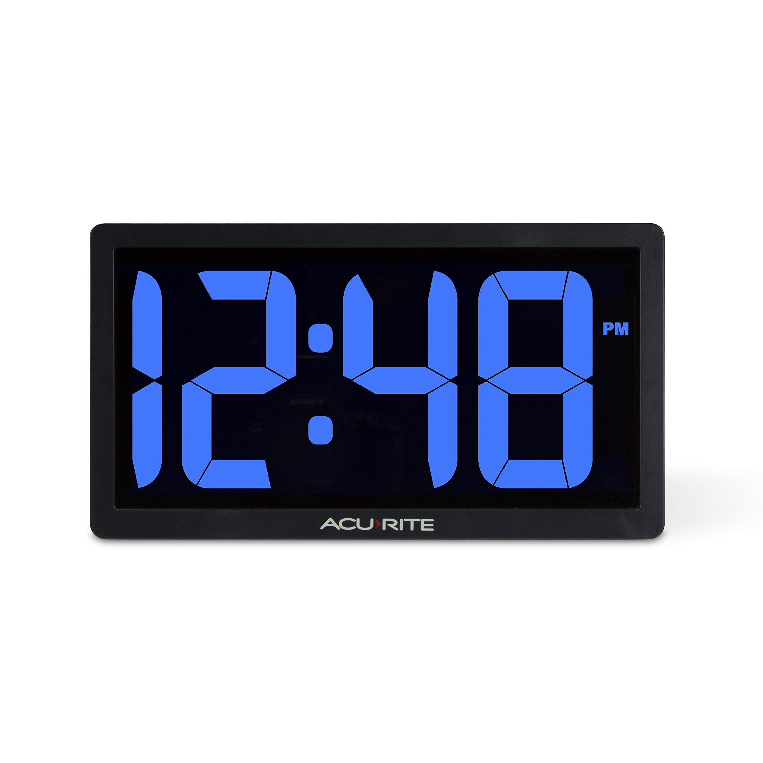 AcuRite 14.5" Large Digital LED Oversized Wall Clock with Date and Temperature, Perfect for Home or Office (75127M), Red