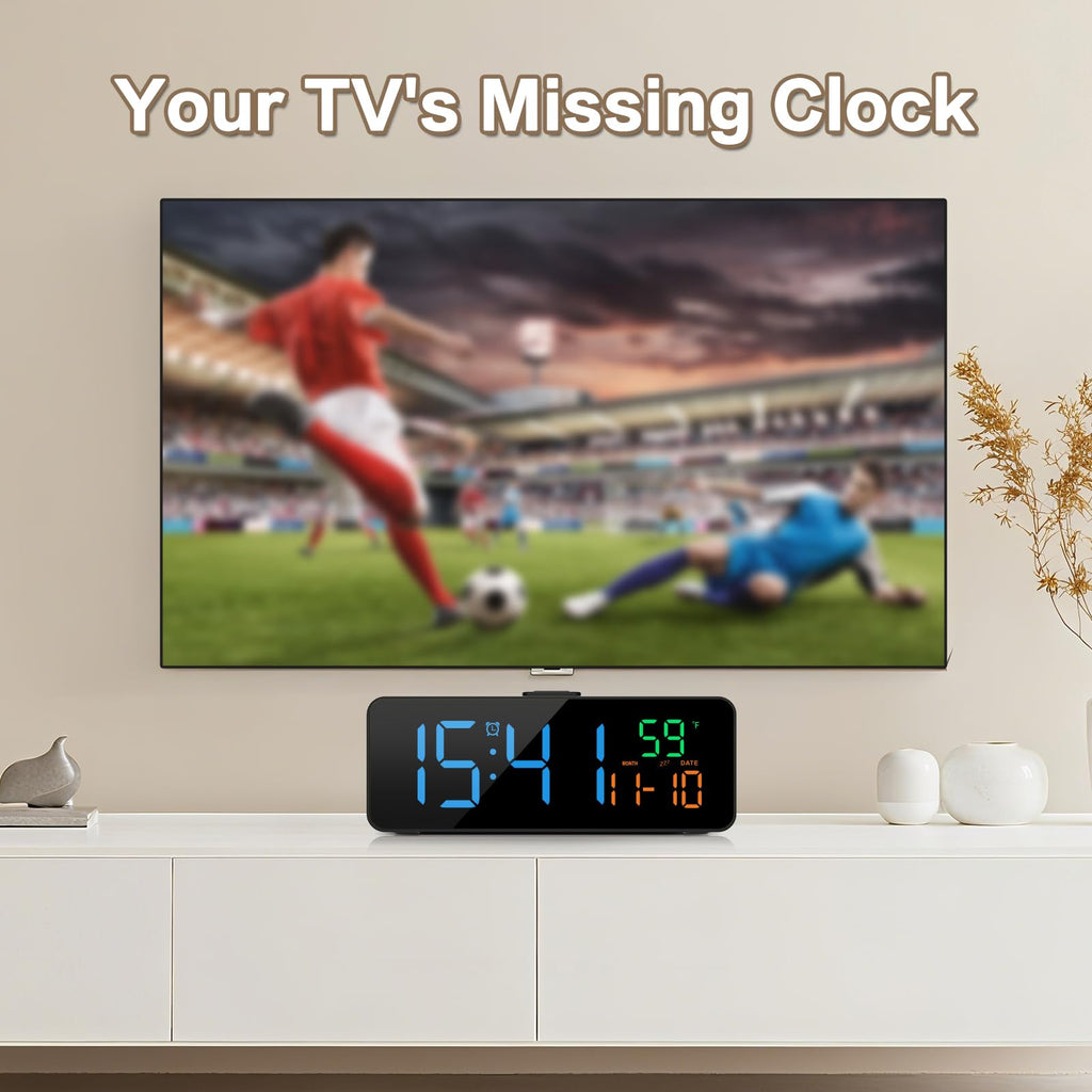 Netzu 3-in-1 Digital Clocks for Living Room with Temperature, Date & Time Display - 4 Levels Birghtness, 3 Volumes, Small & Compact Plug-in Alarm Clock for Bedroom, Office (Black)