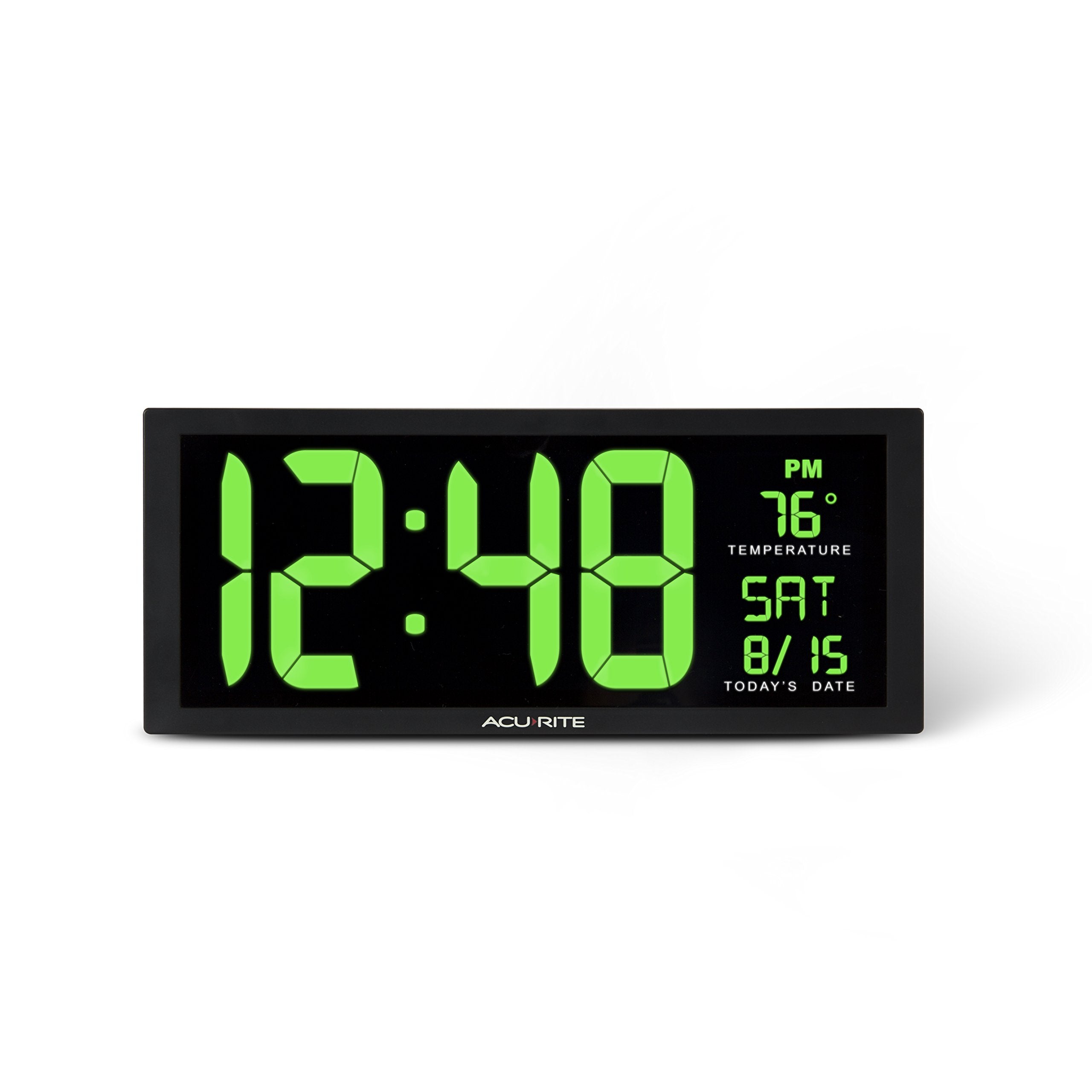 AcuRite 14.5" Large Digital LED Oversized Wall Clock with Date and Temperature, Perfect for Home or Office (75127M), Red
