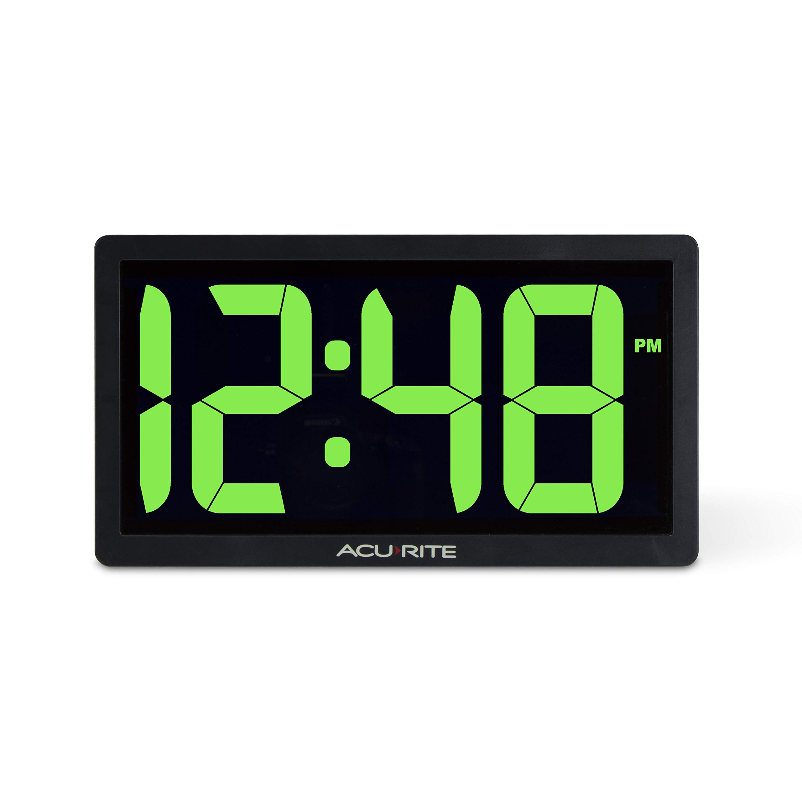 AcuRite 14.5" Large Digital LED Oversized Wall Clock with Date and Temperature, Perfect for Home or Office (75127M), Red