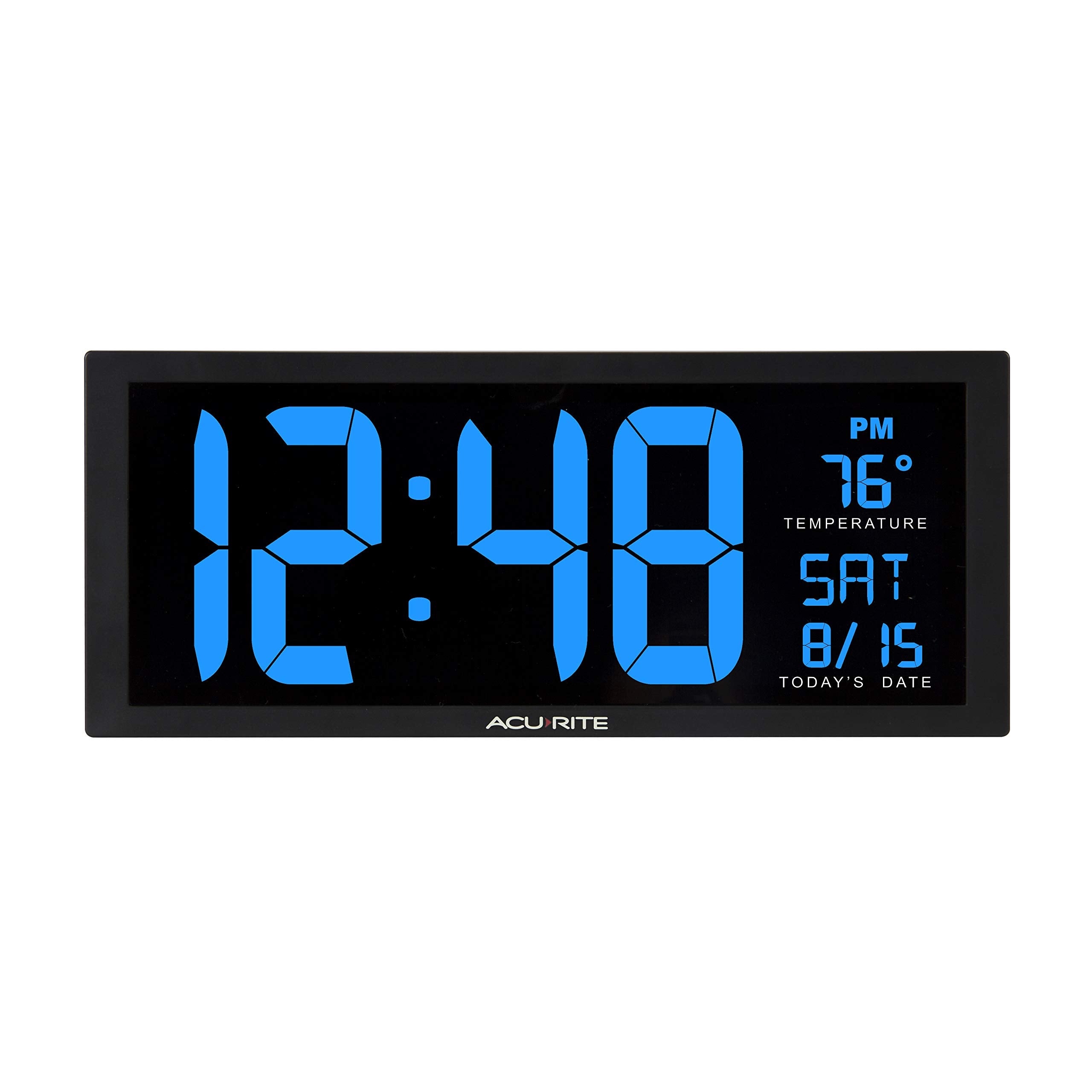 AcuRite 14.5" Large Digital LED Oversized Wall Clock with Date and Temperature, Perfect for Home or Office (75127M), Red