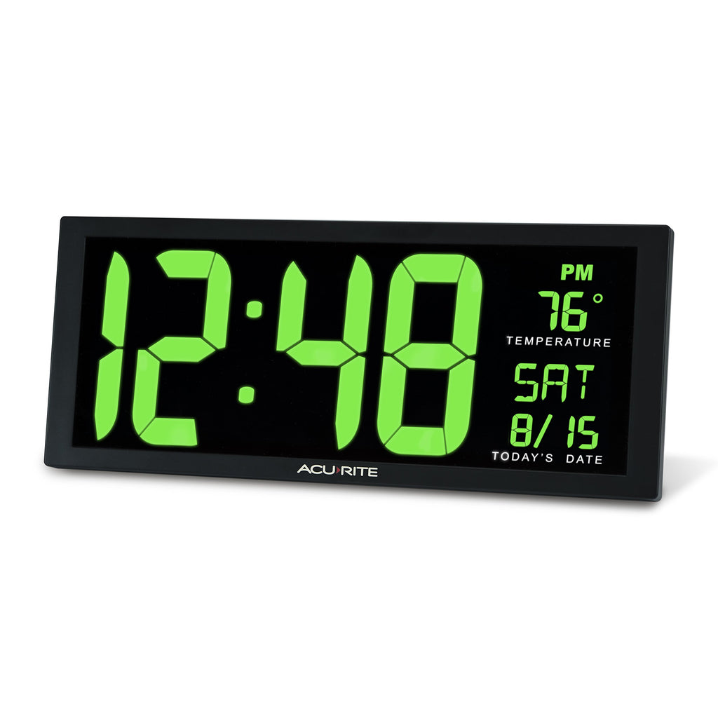 AcuRite 14.5" Large Digital LED Oversized Wall Clock with Date and Temperature, Perfect for Home or Office (75127M), Red