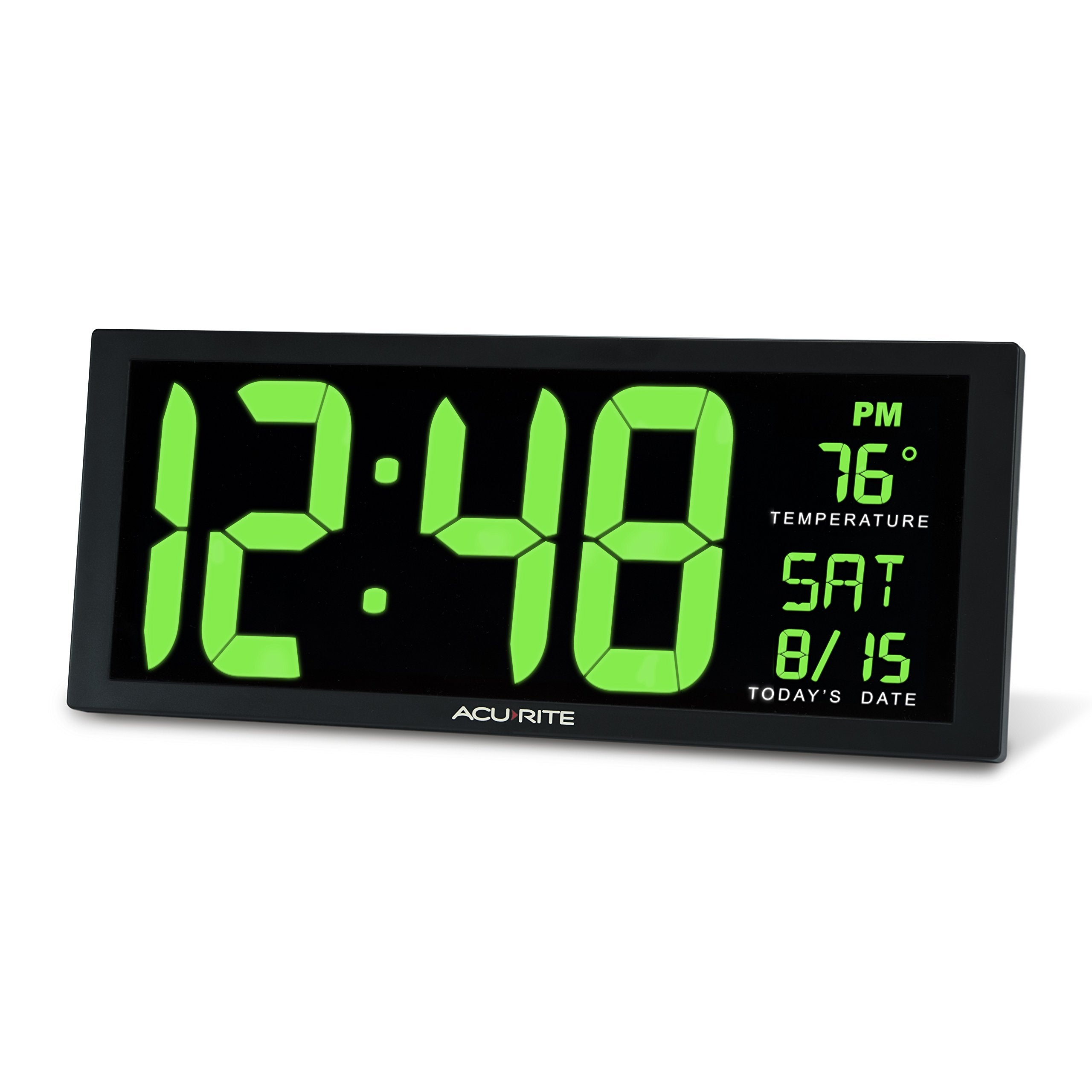 AcuRite 14.5" Large Digital LED Oversized Wall Clock with Date and Temperature, Perfect for Home or Office (75127M), Red