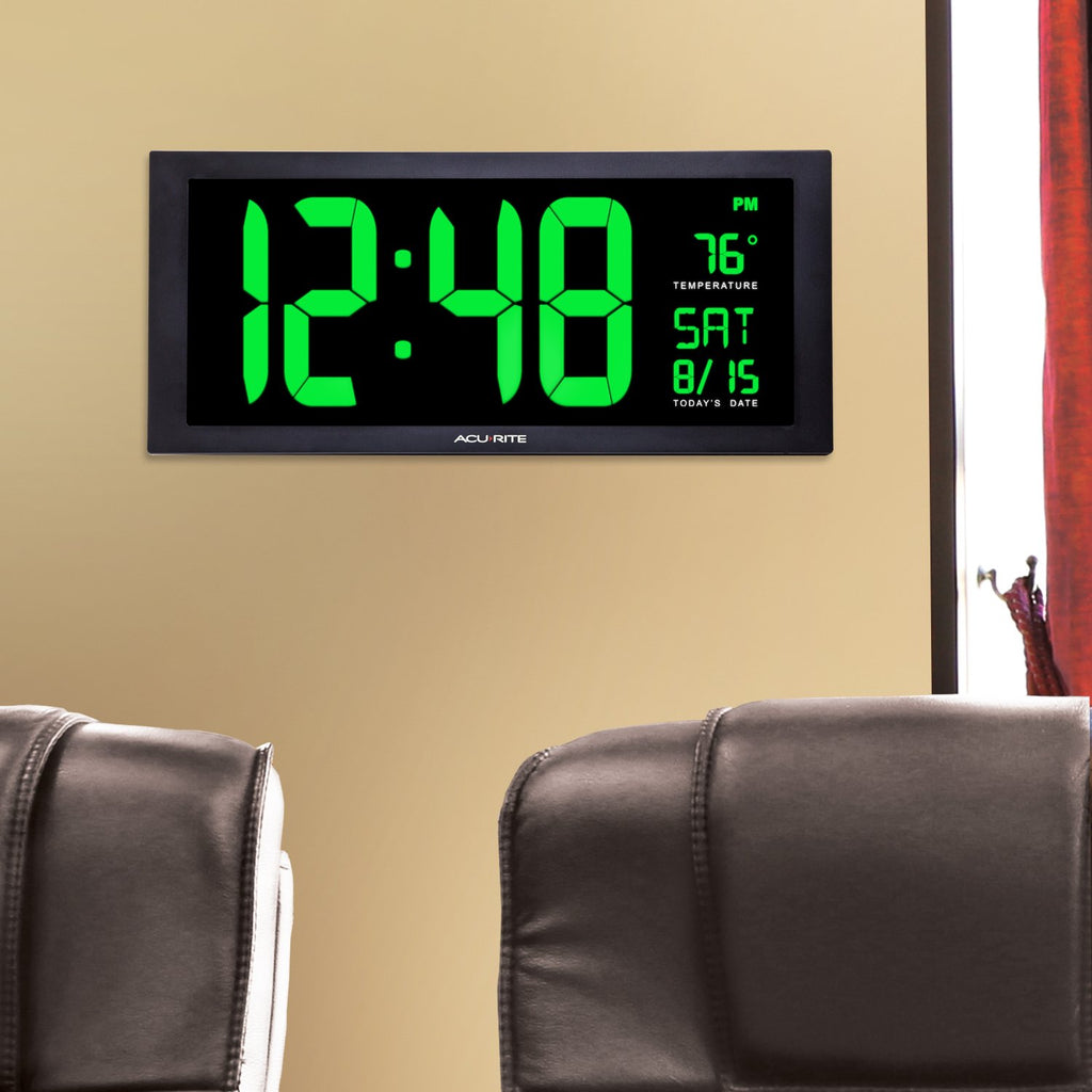AcuRite 14.5" Large Digital LED Oversized Wall Clock with Date and Temperature, Perfect for Home or Office (75127M), Red