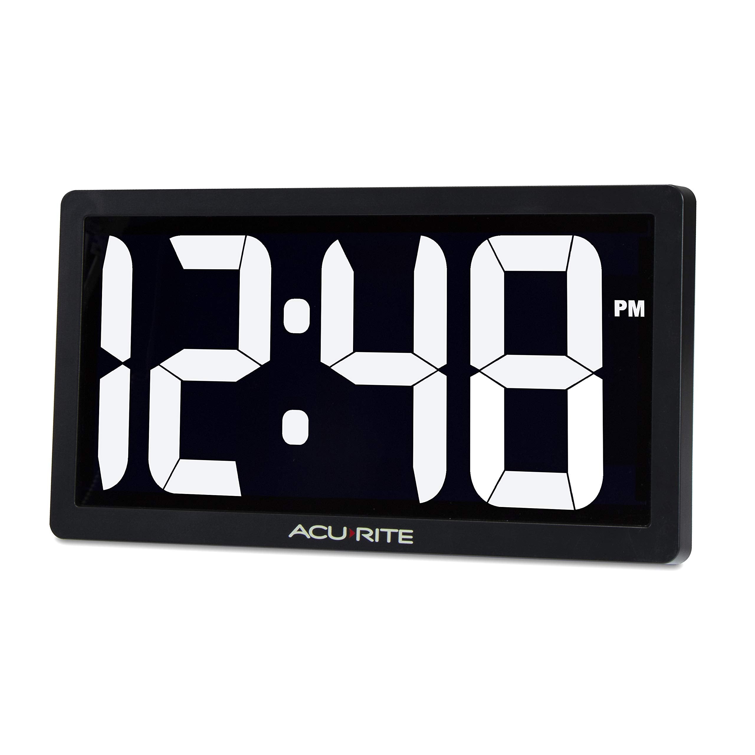 AcuRite 14.5" Large Digital LED Oversized Wall Clock with Date and Temperature, Perfect for Home or Office (75127M), Red