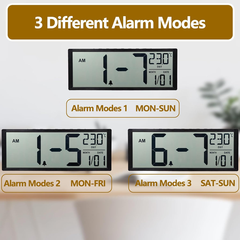 Maxstar Large Digital Wall Clock, 16" Digital Clock Battery Operated with Date and Temperature, 12/24H, Seconds, Alarm, DST, Desktop/Wall Mounted for Home, Office, Bedroom