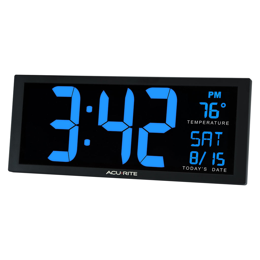 AcuRite 14.5" Large Digital LED Oversized Wall Clock with Date and Temperature, Perfect for Home or Office (75127M), Red