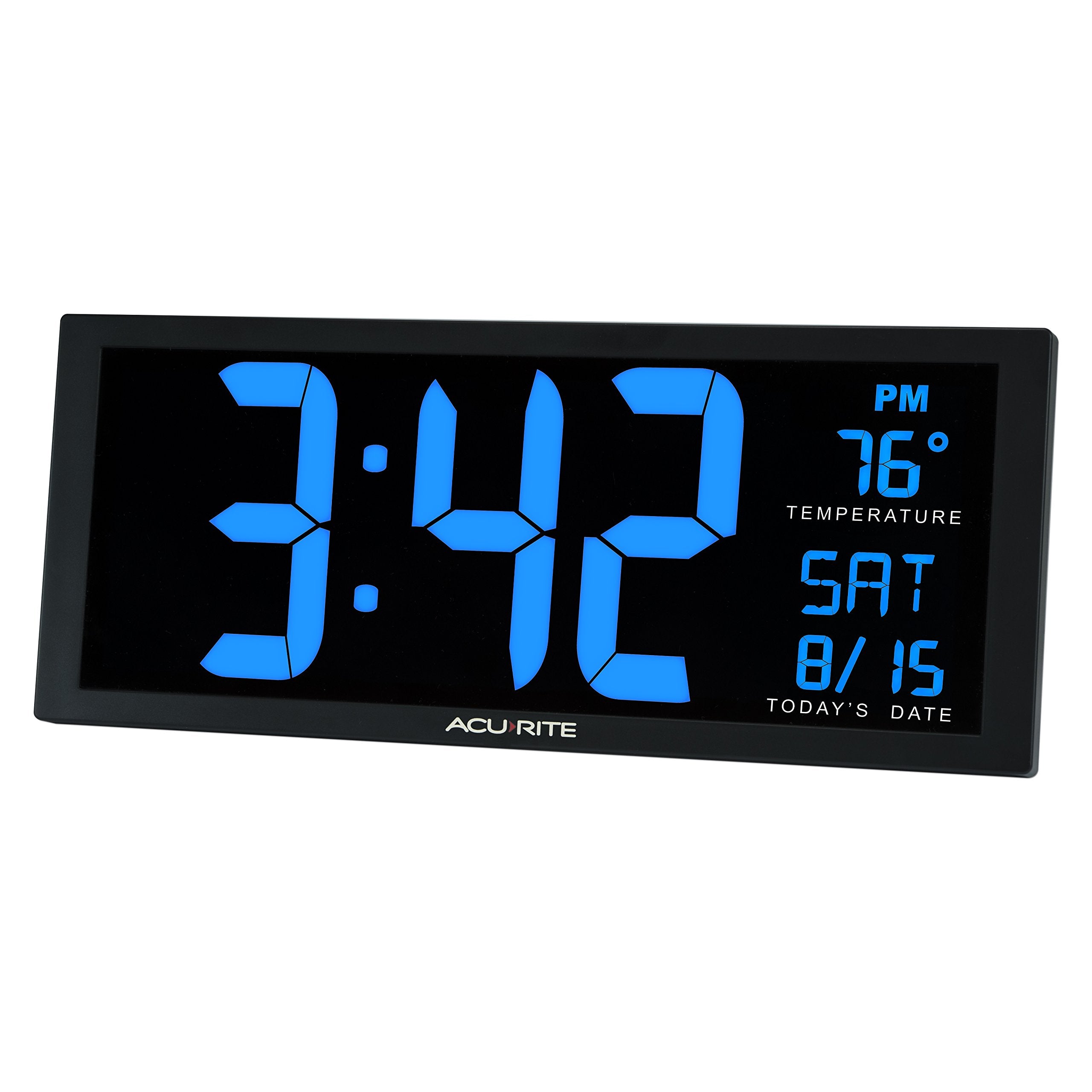 AcuRite 14.5" Large Digital LED Oversized Wall Clock with Date and Temperature, Perfect for Home or Office (75127M), Red