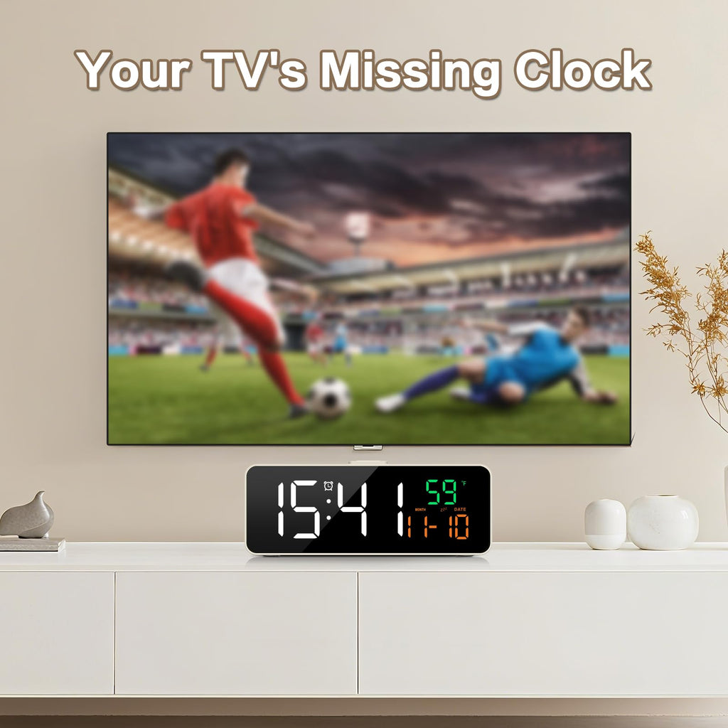 Netzu 3-in-1 Digital Clocks for Living Room with Temperature, Date & Time Display - 4 Levels Birghtness, 3 Volumes, Small & Compact Plug-in Alarm Clock for Bedroom, Office (Black)