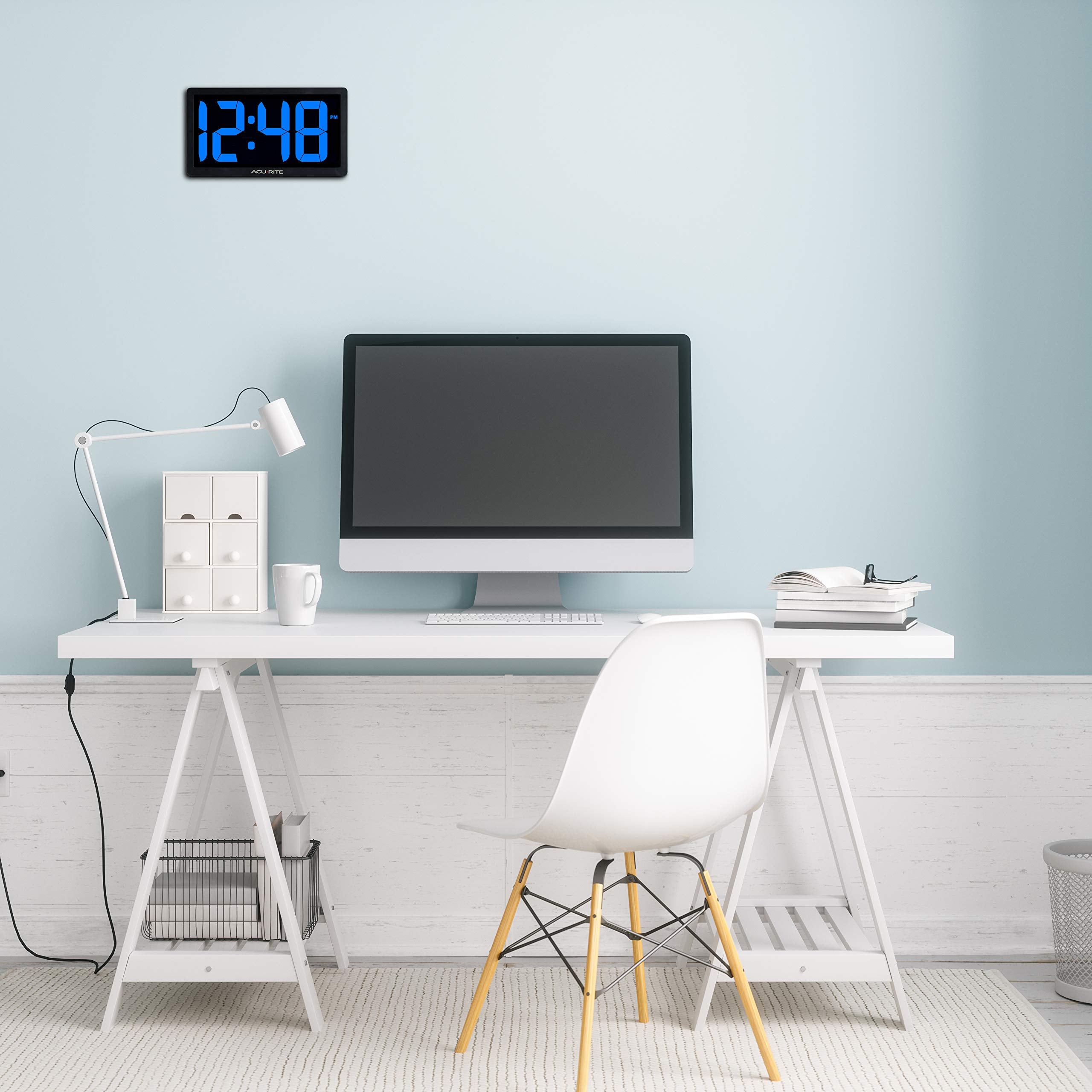 AcuRite 14.5" Large Digital LED Oversized Wall Clock with Date and Temperature, Perfect for Home or Office (75127M), Red