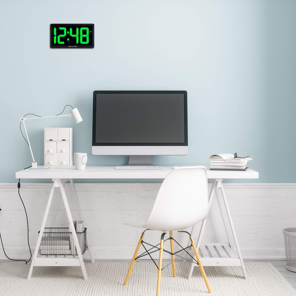 AcuRite 14.5" Large Digital LED Oversized Wall Clock with Date and Temperature, Perfect for Home or Office (75127M), Red
