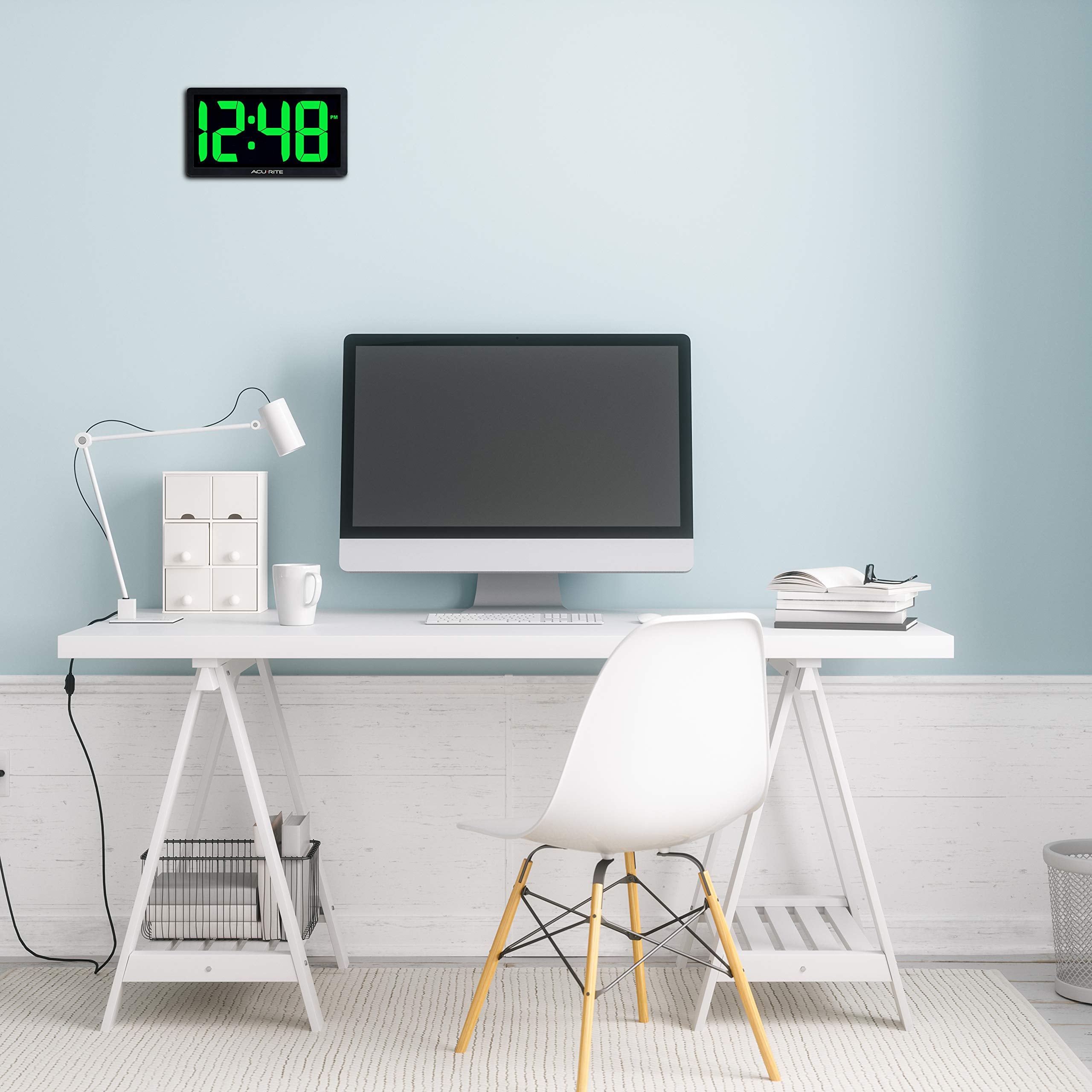 AcuRite 14.5" Large Digital LED Oversized Wall Clock with Date and Temperature, Perfect for Home or Office (75127M), Red