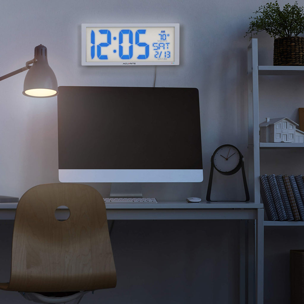 AcuRite 14.5" Large Digital LED Oversized Wall Clock with Date and Temperature, Perfect for Home or Office (75127M), Red