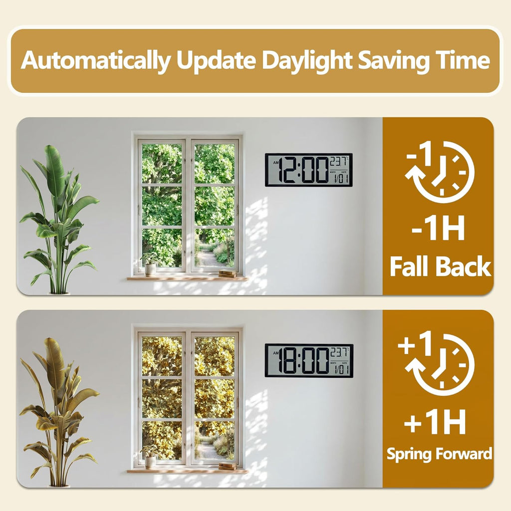 Maxstar Large Digital Wall Clock, 16" Digital Clock Battery Operated with Date and Temperature, 12/24H, Seconds, Alarm, DST, Desktop/Wall Mounted for Home, Office, Bedroom