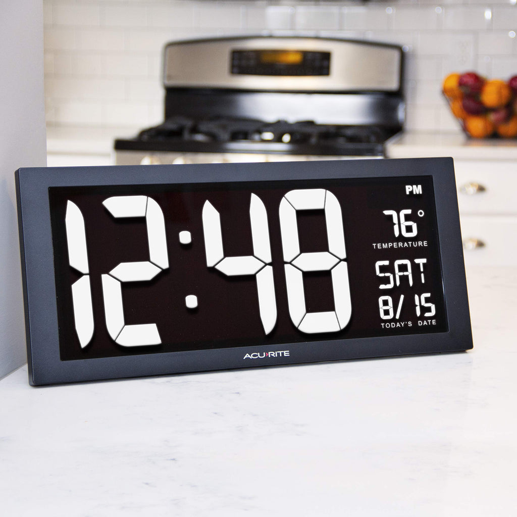 AcuRite 14.5" Large Digital LED Oversized Wall Clock with Date and Temperature, Perfect for Home or Office (75127M), Red