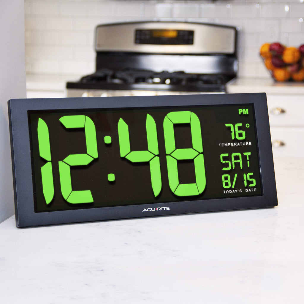 AcuRite 14.5" Large Digital LED Oversized Wall Clock with Date and Temperature, Perfect for Home or Office (75127M), Red